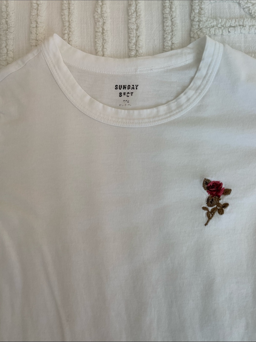 Sunday Best White Short-Sleeve Tee with Small Rose Patch